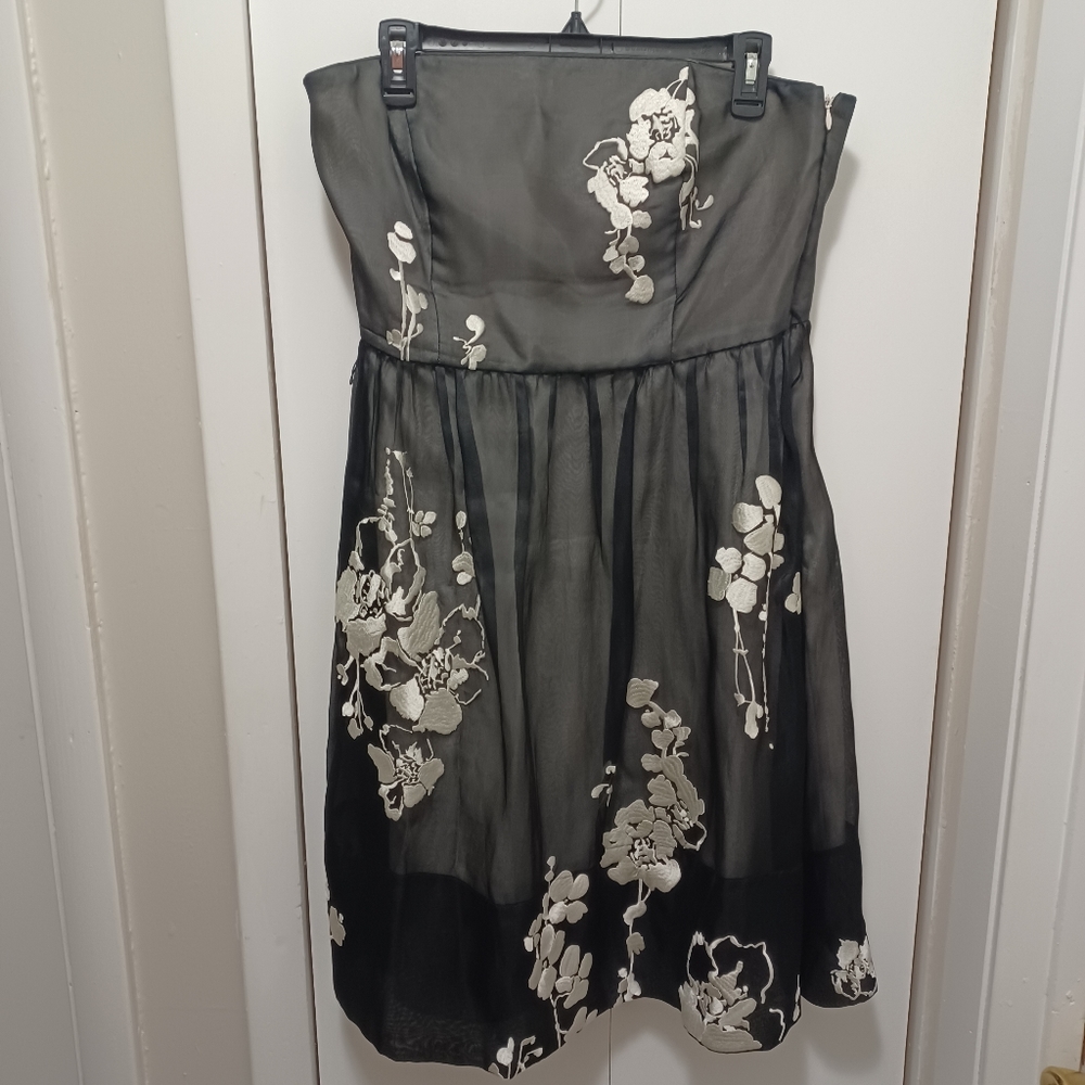 White House Black Market Floral Black and White Dress